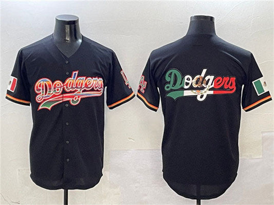 Los Angeles Dodgers Team Big Logo Black Mexico Limited Stitched Baseball Jersey - Main View