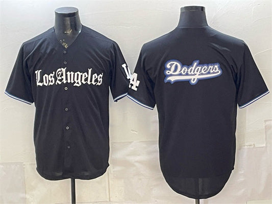 Los Angeles Dodgers Team Big Logo Black 'Gothic Edition' Vapor Premier Limited Stitched Baseball Jersey - Main View