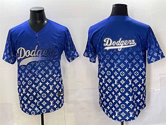 Los Angeles Dodgers Team Big Logo Blue Limited Stitched Baseball Jersey - Main View