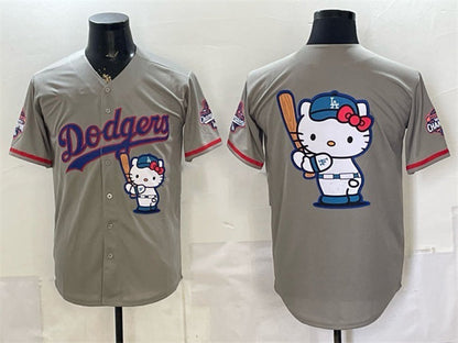 Los Angeles Dodgers Team Big Logo Grey Hello Kitty Night 2025 World Series Champions Patch Stitched Jersey - Main View