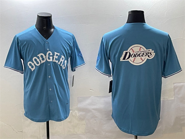 Los Angeles Dodgers Team Big Logo Light Blue Limited Stitched Baseball Jersey - Main View