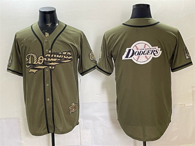 Los Angeles Dodgers Team Big Logo Olive 2026 Armed Forces Day Stitched Jersey - Main View