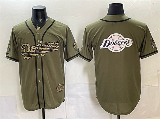 Los Angeles Dodgers Team Big Logo Olive 2026 Armed Forces Day Stitched Jersey - Main View