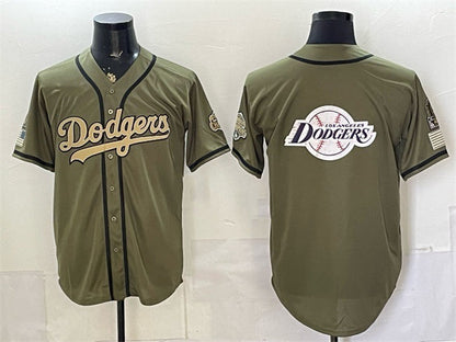Los Angeles Dodgers Team Big Logo Olive 2026 Armed Forces Day Stitched Jersey 2 - Main View
