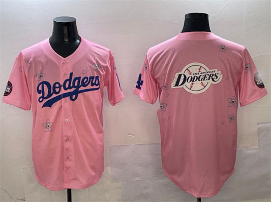 Los Angeles Dodgers Team Big Logo Pink 2025 Tokyo Series Limited Stitched Baseball Jersey - Main View
