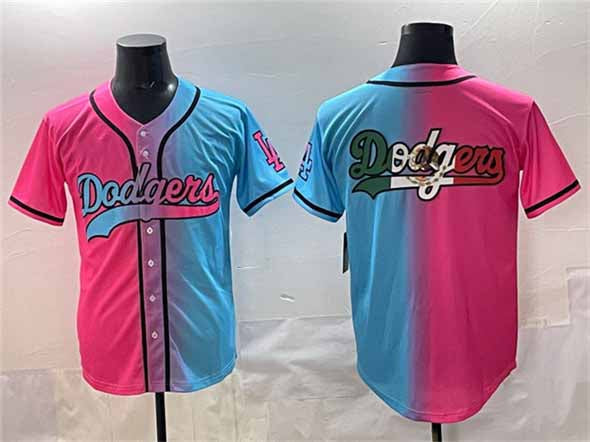 Los Angeles Dodgers Team Big Logo Pink Blue Limited Stitched Baseball Jersey - Main View