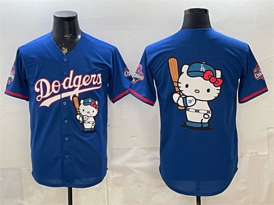 Los Angeles Dodgers Team Big Logo Royal Hello Kitty Night 2025 World Series Champions Patch Stitched Jersey - Main View