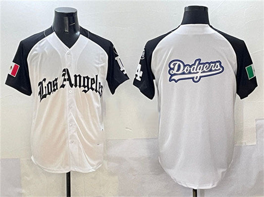 Los Angeles Dodgers Team Big Logo White Black Mexico 2025 LA Gothic Style With Fernando Patch Vapor Premier Limited Stitched Baseball Jersey - Main View