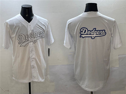 Los Angeles Dodgers Team Big Logo White Cool Base Stitched Baseball Jersey - Main View