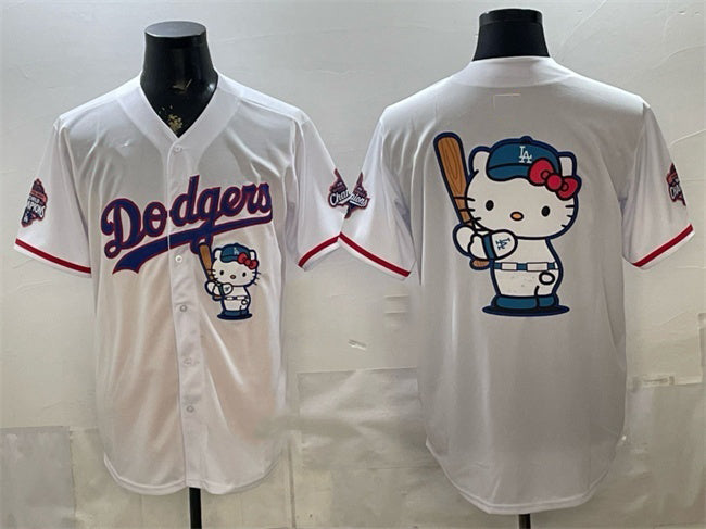 Los Angeles Dodgers Team Big Logo White Hello Kitty Night 2025 World Series Champions Patch Stitched Jersey - Main View