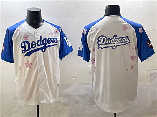 Los Angeles Dodgers Team Big Logo White Royal 2025 Tokyo Series Limited Stitched Baseball Jersey - Main View