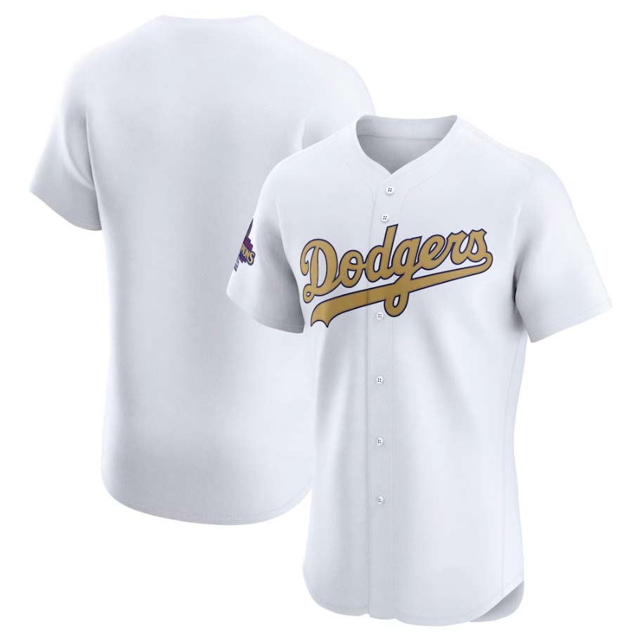 Los Angeles Dodgers White 2025 Gold Collection Elite Stitched Baseball Jersey - Main View