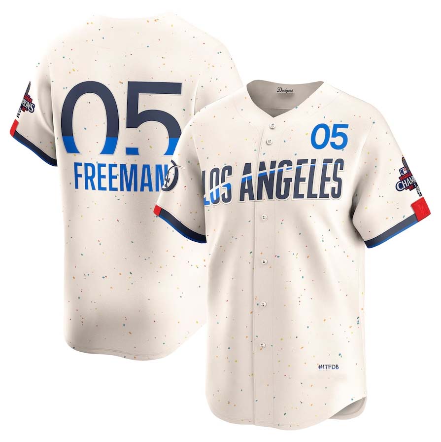 Los Angeles Dodgers #05 Freddie Freeman Cream 2024 World Series Champions City Connect Limited Player Stitched Baseball Jersey - Main View