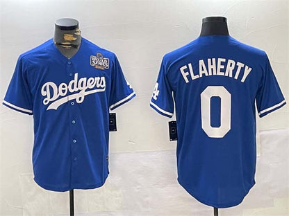 Los Angeles Dodgers #0 Jack Flaherty Royal 2024 World Series Cool Base Stitched Baseball Jersey - Main View