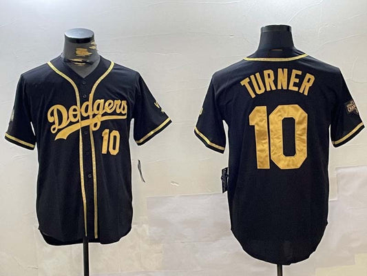 Los Angeles Dodgers #10 Justin Turner Black Cool Base Stitched  Baseball Jersey - Main View