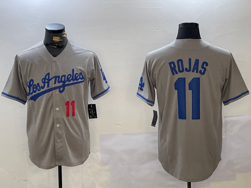 Los Angeles Dodgers #11 Miguel Rojas Number Grey With los Cool Base Stitched Baseball Jerseys - Main View