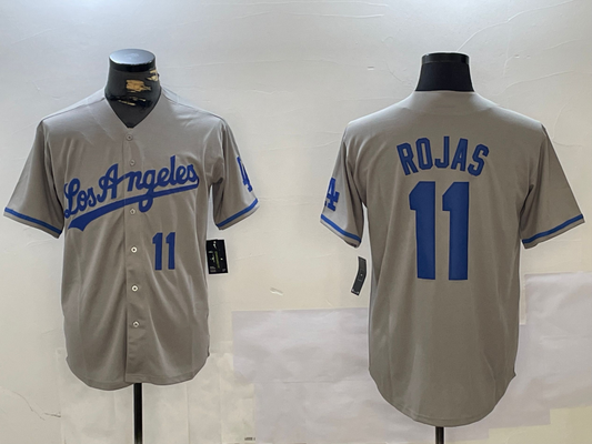 Los Angeles Dodgers #11 Miguel Rojas Number Grey With los Cool Base Stitched Baseball Jerseys - Main View