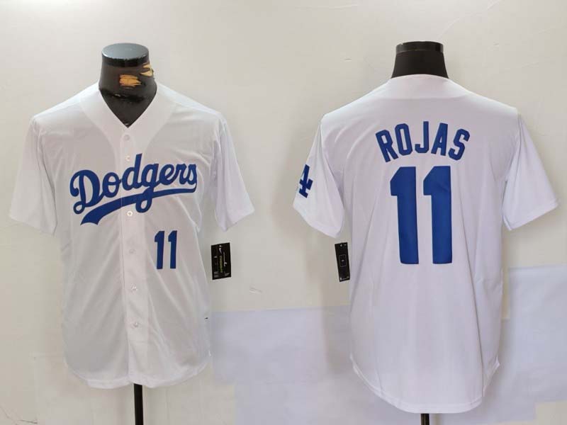 Los Angeles Dodgers #11 Miguel Rojas Number White Cool Base Stitched Baseball Jerseys - Main View