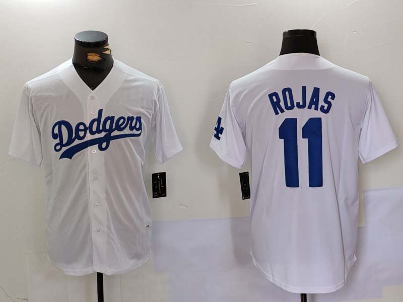 Los Angeles Dodgers #11 Miguel Rojas Number White Cool Base Stitched Baseball Jerseys - Main View