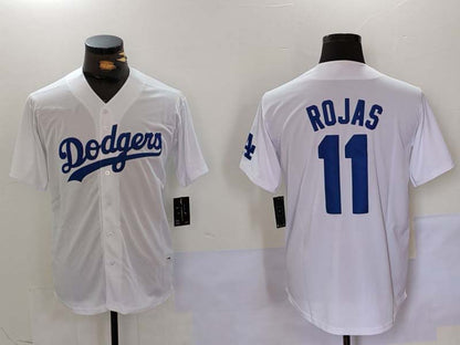 Los Angeles Dodgers #11 Miguel Rojas Number White Cool Base Stitched Baseball Jerseys - Main View