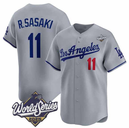 Los Angeles Dodgers #11 Roki Sasaki Gray 2025 World Series Stitched Baseball Jersey - Main View