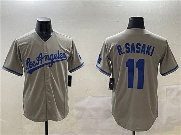 Los Angeles Dodgers #11 Roki Sasaki Gray Cool Base Stitched Baseball Jersey - Main View