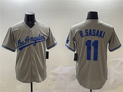 Los Angeles Dodgers #11 Roki Sasaki Gray Cool Base Stitched Baseball Jersey - Main View