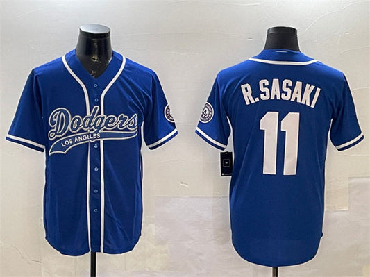 Los Angeles Dodgers #11 Roki Sasaki Royal With Patch Cool Base Stitched Baseball Jersey - Main View