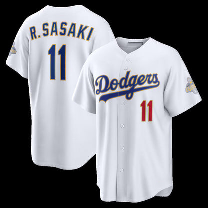 Los Angeles Dodgers #11 Roki Sasaki White 2026 Gold Collection Stadium Stitched Baseball Jersey - Main View