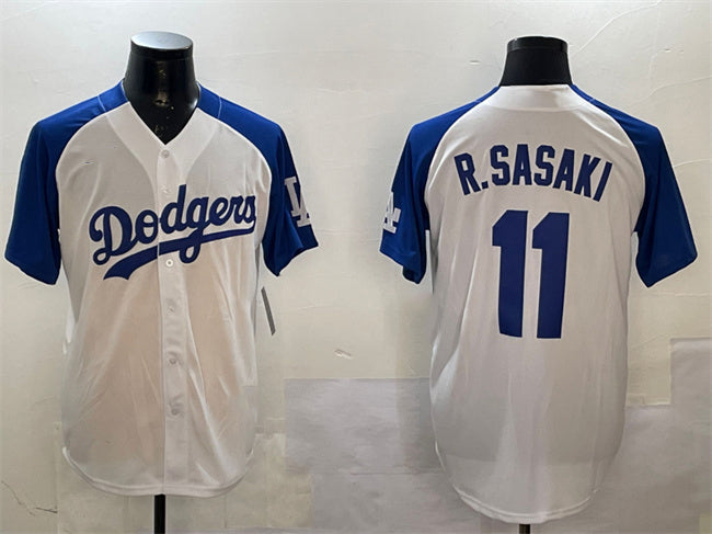 Los Angeles Dodgers #11 Roki Sasaki White Blue Cool Base Stitched Baseball Jersey - Main View
