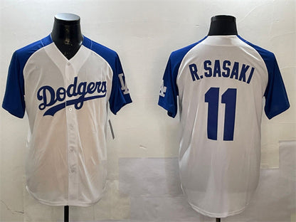 Los Angeles Dodgers #11 Roki Sasaki White Blue Cool Base Stitched Baseball Jersey - Main View