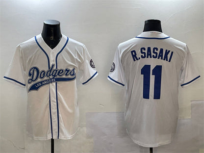 Los Angeles Dodgers #11 Roki Sasaki White With Patch Cool Base Stitched Baseball Jersey - Main View