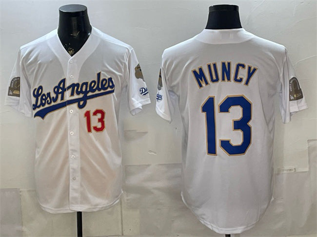 Los Angeles Dodgers #13 Max Muncy White 2026 Gold Collection 9x & B2B Champs Patch Stitched Baseball Jersey - Main View