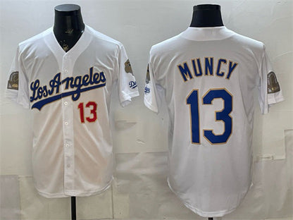 Los Angeles Dodgers #13 Max Muncy White 2026 Gold Collection 9x & B2B Champs Patch Stitched Baseball Jersey - Main View