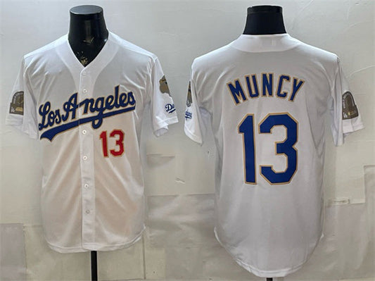 Los Angeles Dodgers #13 Max Muncy White 2026 Gold Collection 9x & B2B Champs Patch Stitched Baseball Jersey - Main View