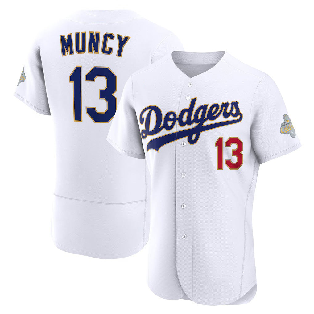 Los Angeles Dodgers #13 Max Muncy White 2026 Gold Collection Authentic Stitched Baseball Jersey - Main View