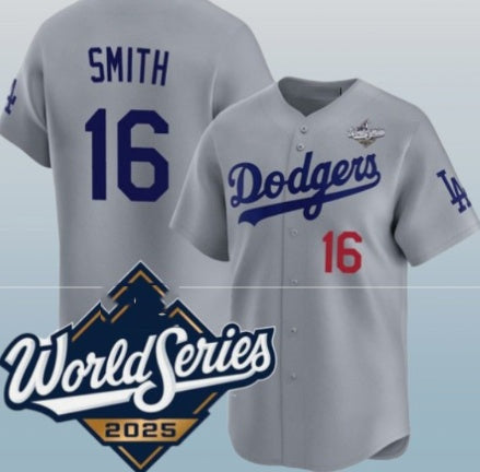 Los Angeles Dodgers #16 Will Smith Gray 2025 World Series Limited Stitched Baseball Jersey - Main View