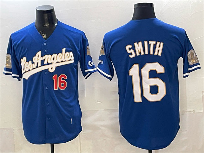 Los Angeles Dodgers #16 Will Smith Royal 2026 Gold Collection 9x & B2B Champs Patch Stitched Baseball Jersey - Main View