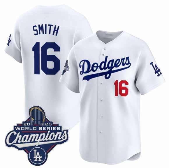 Los Angeles Dodgers #16 Will Smith White 2025 Champions Stitched Baseball Jersey - Main View