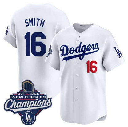 Los Angeles Dodgers #16 Will Smith White 2025 Champions Stitched Baseball Jersey - Main View