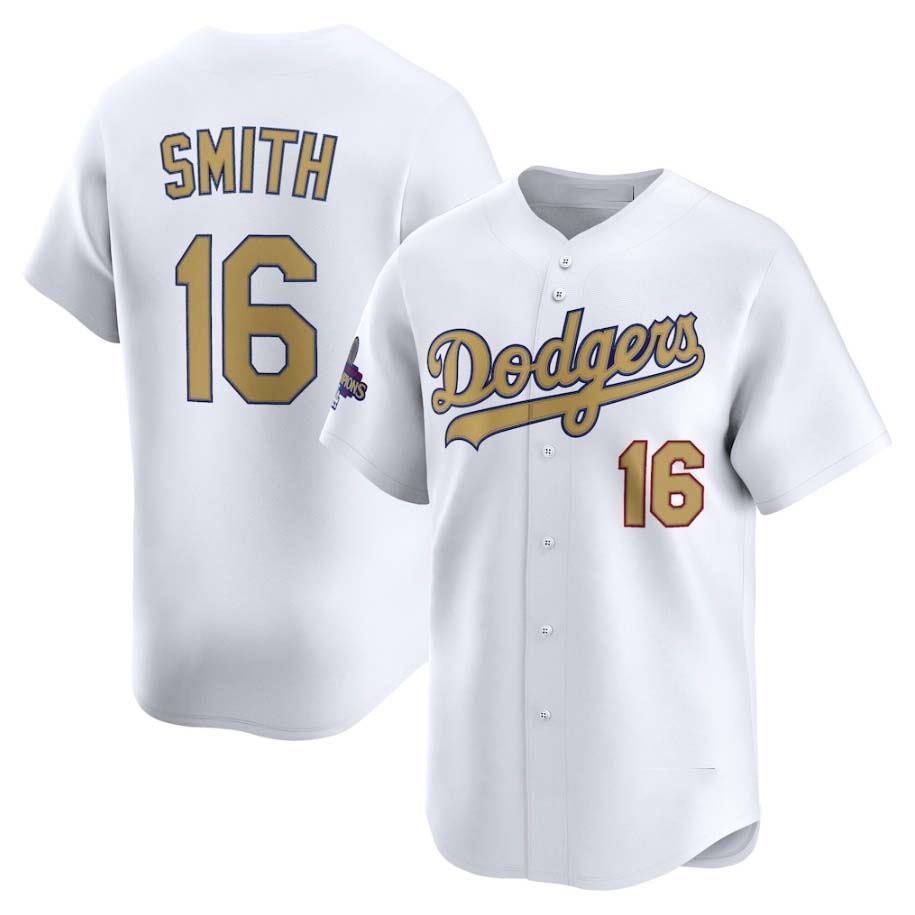 Los Angeles Dodgers #16 Will Smith White 2025 Gold Collection Limited Stitched Baseball Jersey - Main View