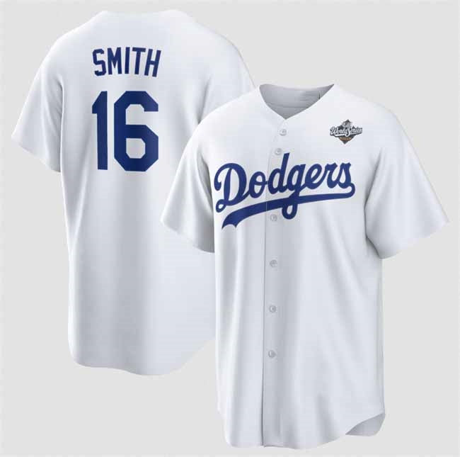 Los Angeles Dodgers #16 Will Smith White 2025 World Series Home Cool Base Stitched Baseball Jersey - Main View