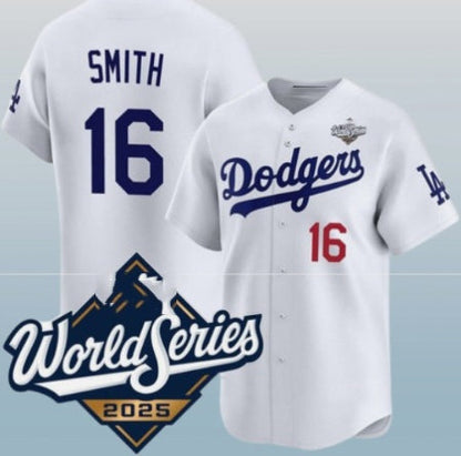 Los Angeles Dodgers #16 Will Smith White 2025 World Series Home Limited Stitched Baseball Jersey - Main View