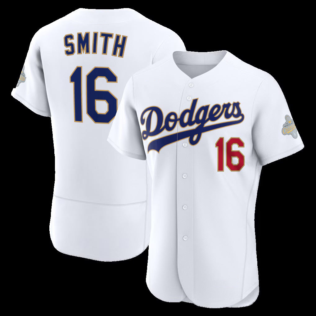 Los Angeles Dodgers #16 Will Smith White 2026 Gold Collection Authentic Stitched Baseball Jersey - Main View
