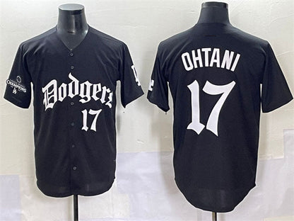Los Angeles Dodgers #17 Shohei Ohtani Black 2025 LA Gothic Style With 2024 World Series Champions Patch Vapor Premier Limited Stitched Baseball Jersey - Main View