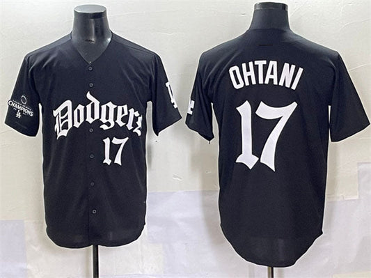 Los Angeles Dodgers #17 Shohei Ohtani Black 2025 LA Gothic Style With 2024 World Series Champions Patch Vapor Premier Limited Stitched Baseball Jersey - Main View