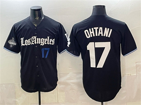 Los Angeles Dodgers #17 Shohei Ohtani Black 2025 World Series Champions Patch 'Gothic Edition' Vapor Premier Limited Stitched Baseball Jersey - Main View
