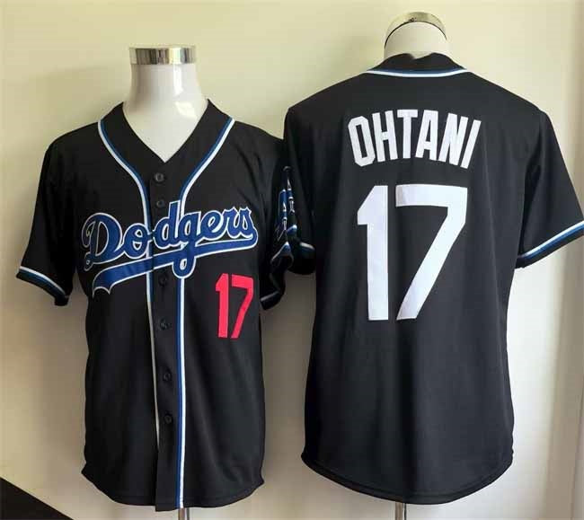 Los Angeles Dodgers #17 Shohei Ohtani Black Cool Base Stitched Baseball Jersey - Main View