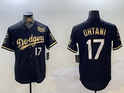 Los Angeles Dodgers #17 Shohei Ohtani Black Gold 2024 World Series Champions Cool Base Stitched Baseball Jersey - Main View
