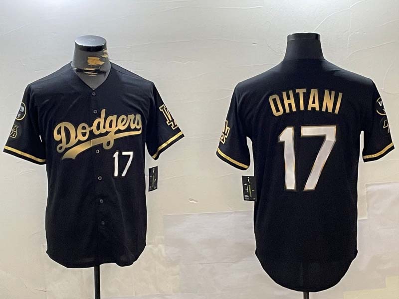 Los Angeles Dodgers #17 Shohei Ohtani Black Gold World Series Champions Cool Base Stitched Baseball Jersey - Main View